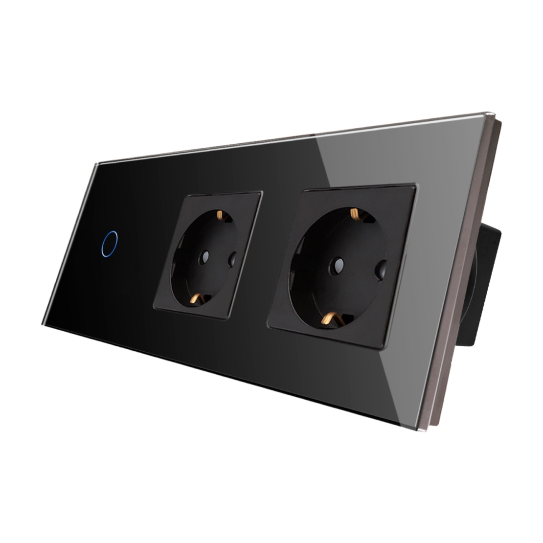 Intrerupator Simplu + 2 Prize cu Rama din Sticla LUXION, negru