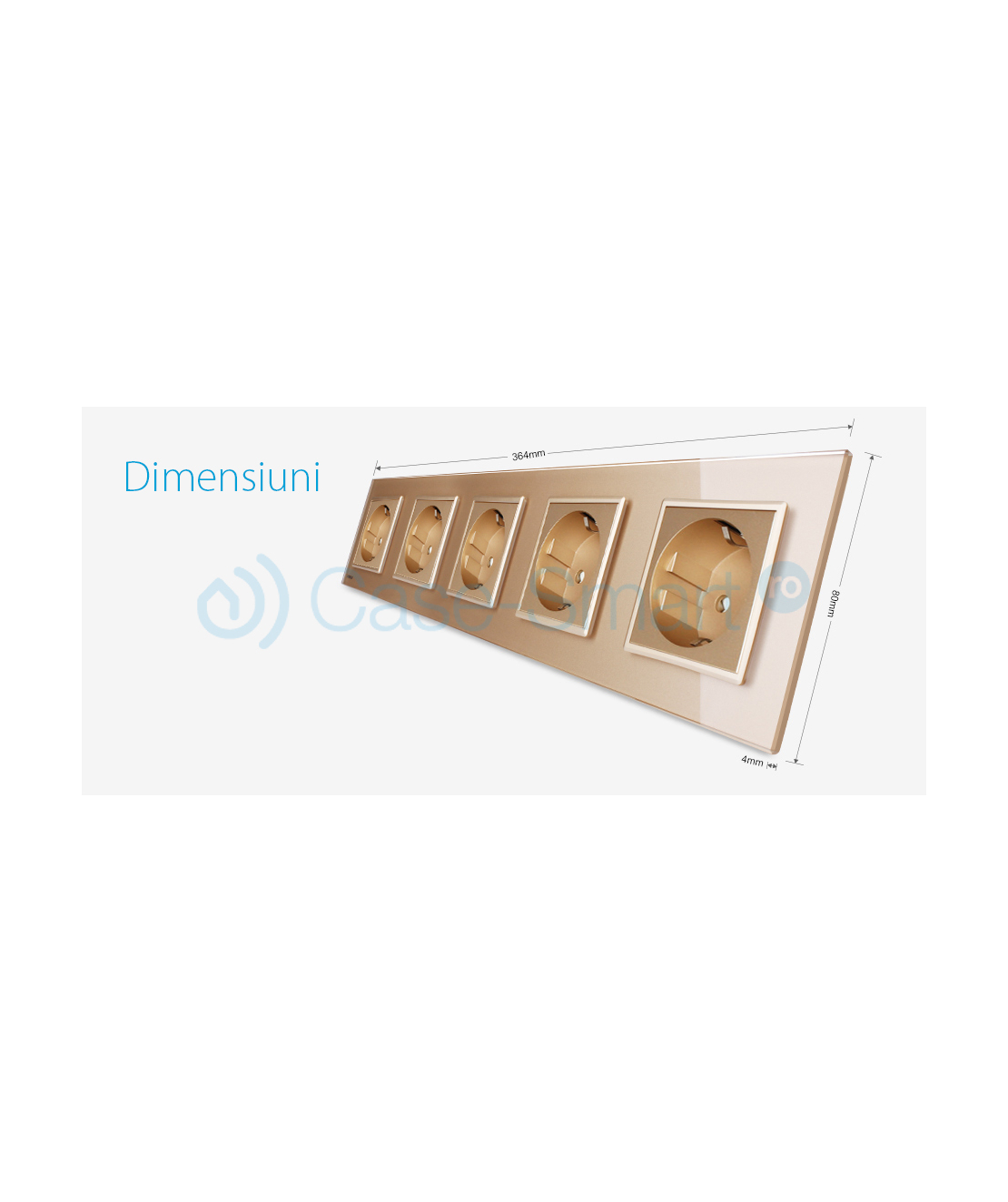 Priza cvintupla Livolo cu rama din sticla, auriu