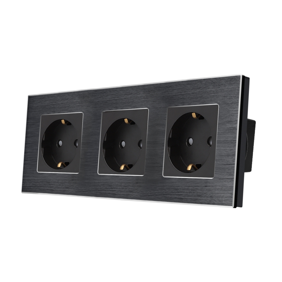 Priza Tripla LUXION cu rama din aluminiu, negru