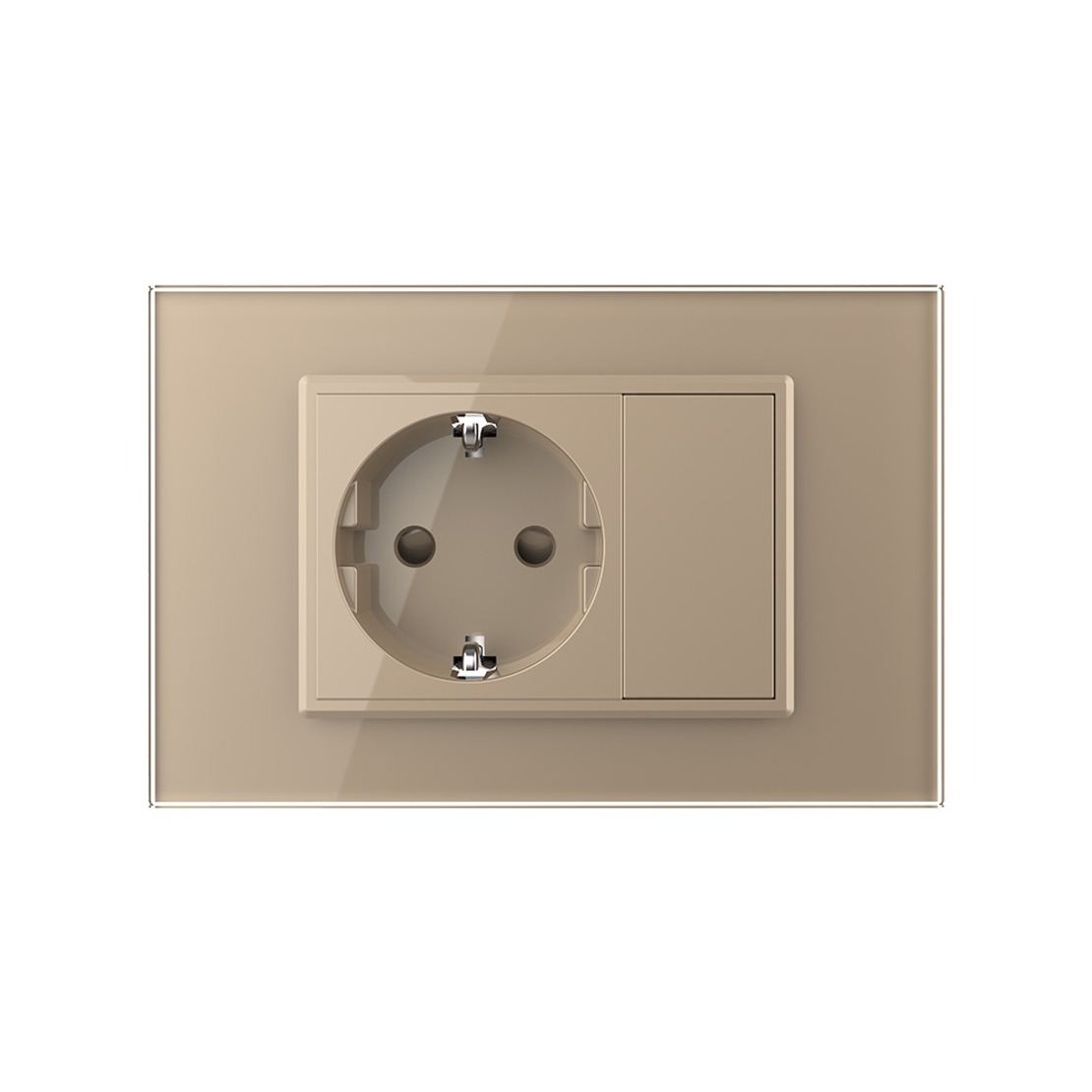 Priza simpla cu blank Livolo cu rama din sticla 3M, standard Italian, Serie noua, auriu