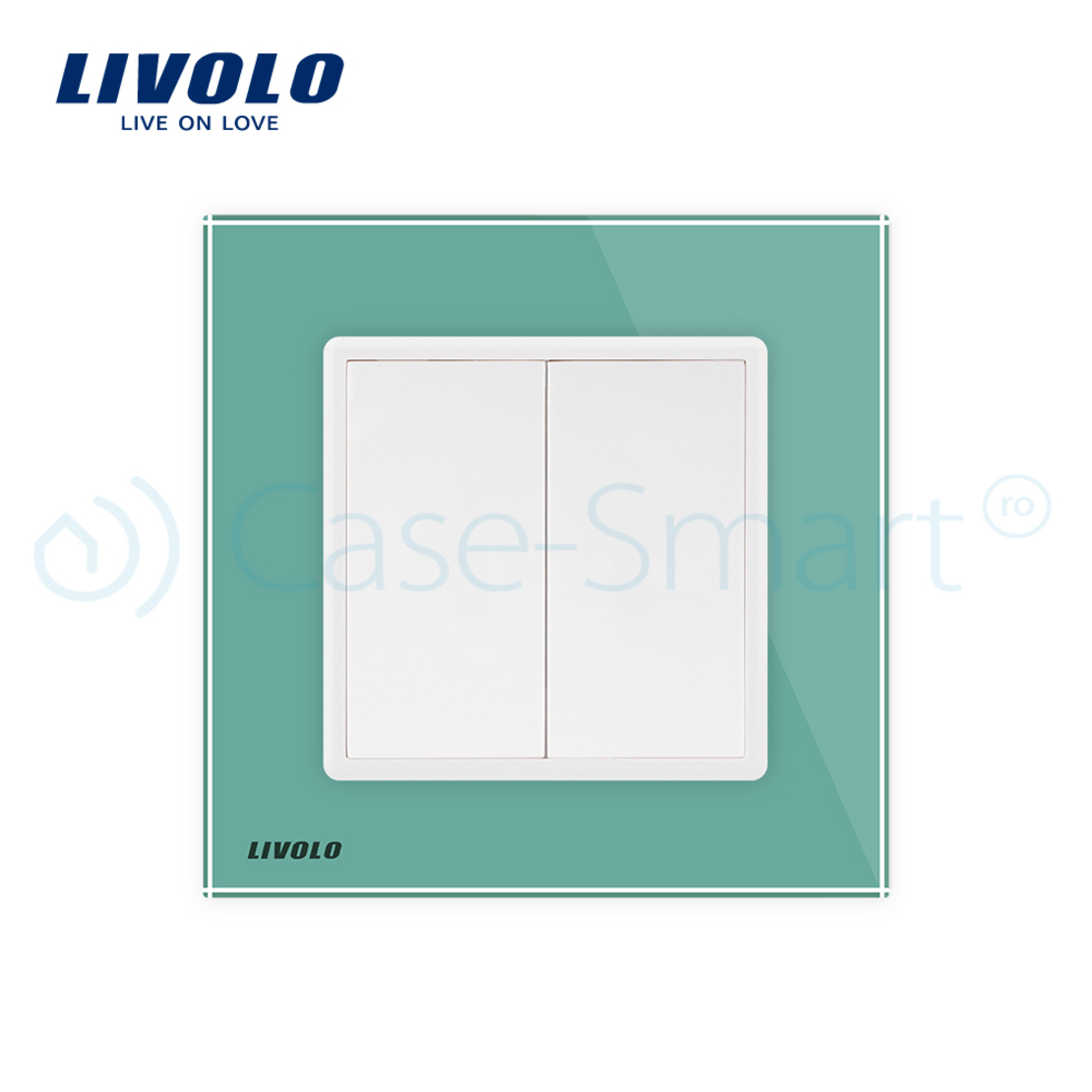 Priza blank/goala Livolo cu rama din sticla, verde