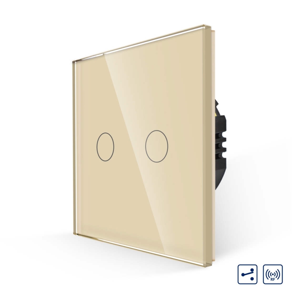 Intrerupator Dublu Cap Scara cu Touch din Sticla LUXION, RF433, auriu