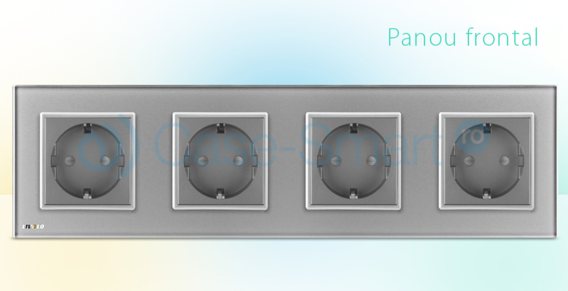 Priza cvadrupla Livolo cu rama din sticla, gri