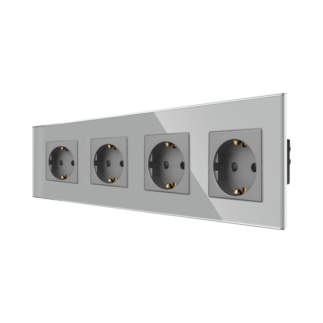 Priza Cvadrupla LUXION cu rama din sticla, gri