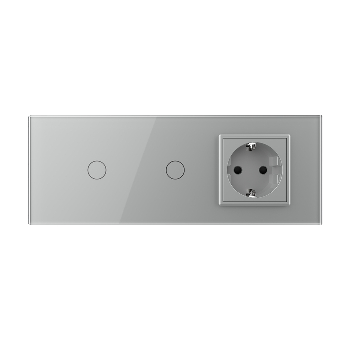 Intrerupator Simplu + Simplu + Priza LIVOLO cu Rama Din Sticla, Standard Italian, 6M, gri