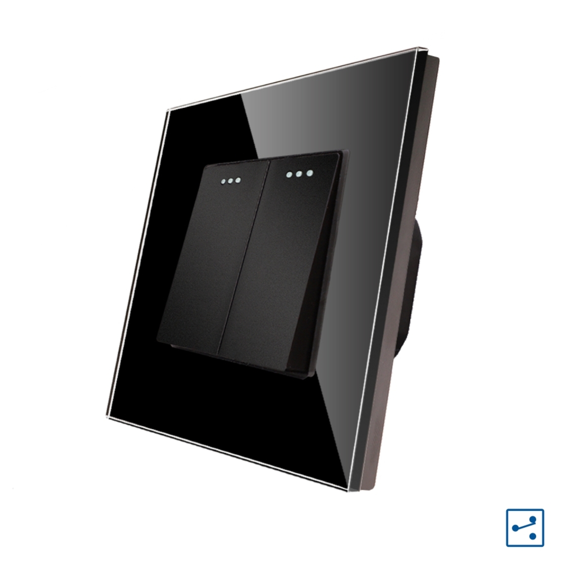 Intrerupator Dublu Cap Scara Mecanic LUXION cu Rama din Sticla, negru