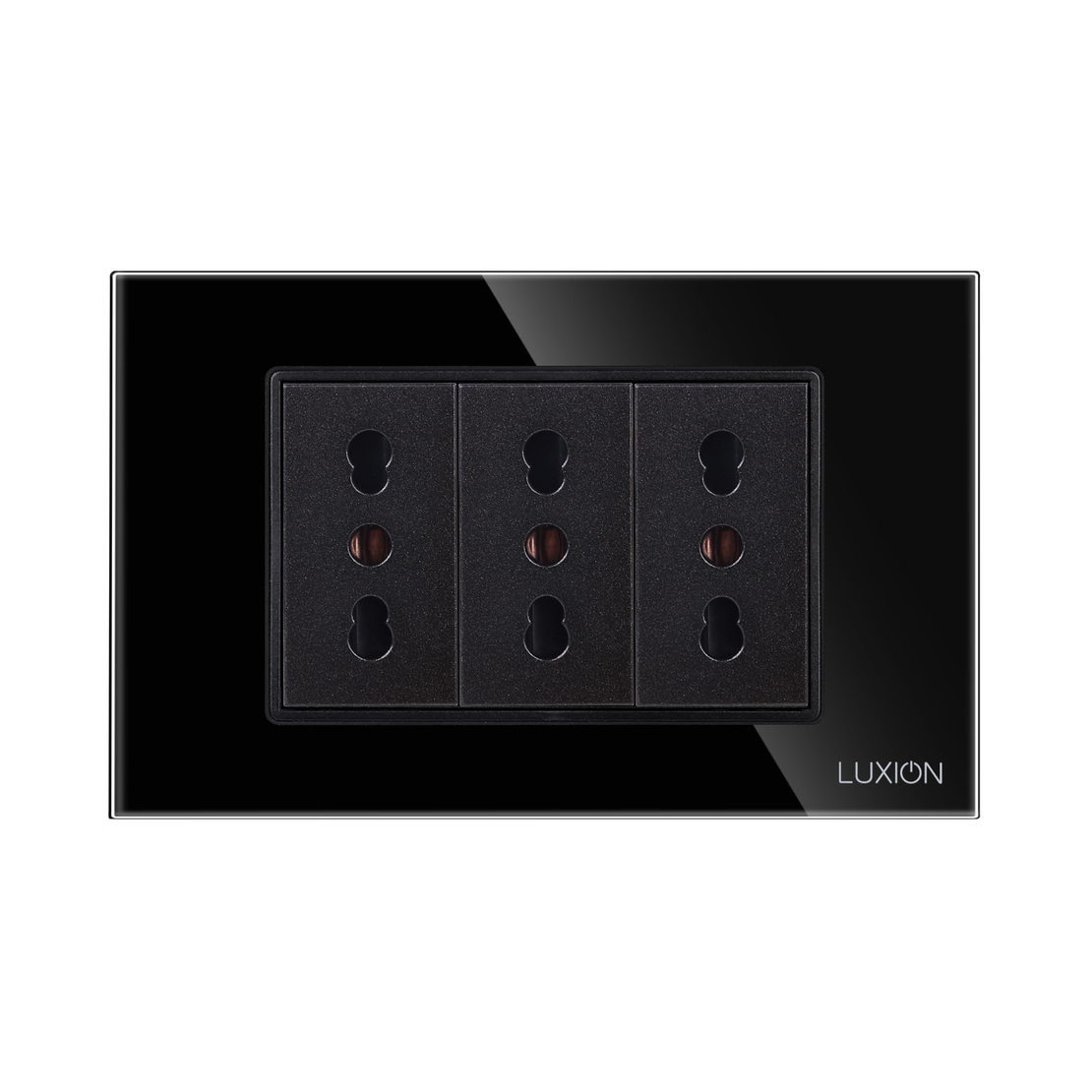 Priza Tripla cu Rama din Sticla LUXION, Standard Italian, 3M, negru