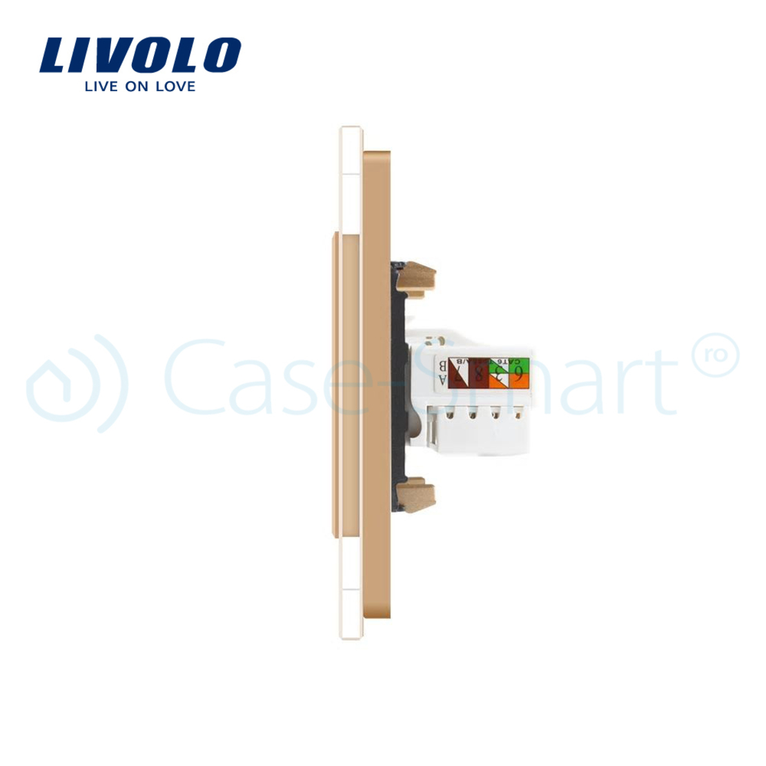 Priza dubla internet Livolo cu rama din sticla, auriu