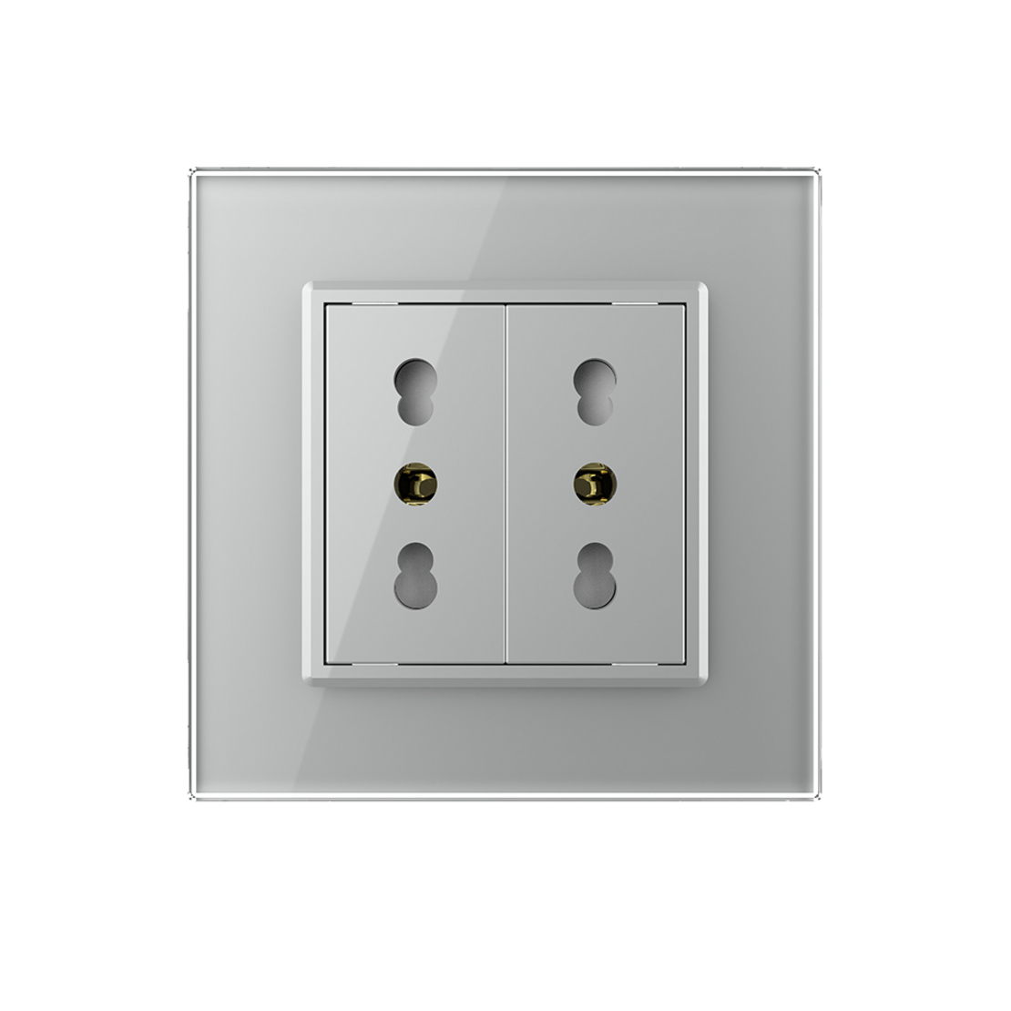 Priza dubla module inguste Livolo cu rama din sticla - standard german, gri