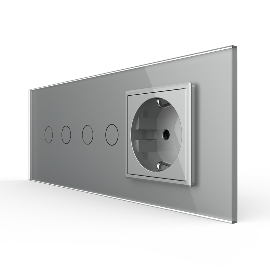 Intrerupator Dublu + Dublu + Priza LIVOLO cu Rama Din Sticla, Standard Italian, 6M, gri