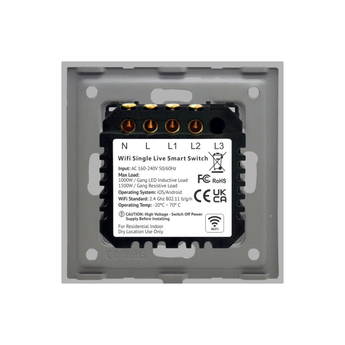 Intrerupator Dublu Wi-Fi cu Touch din Sticla si Rama de Aluminiu LUXION, gri