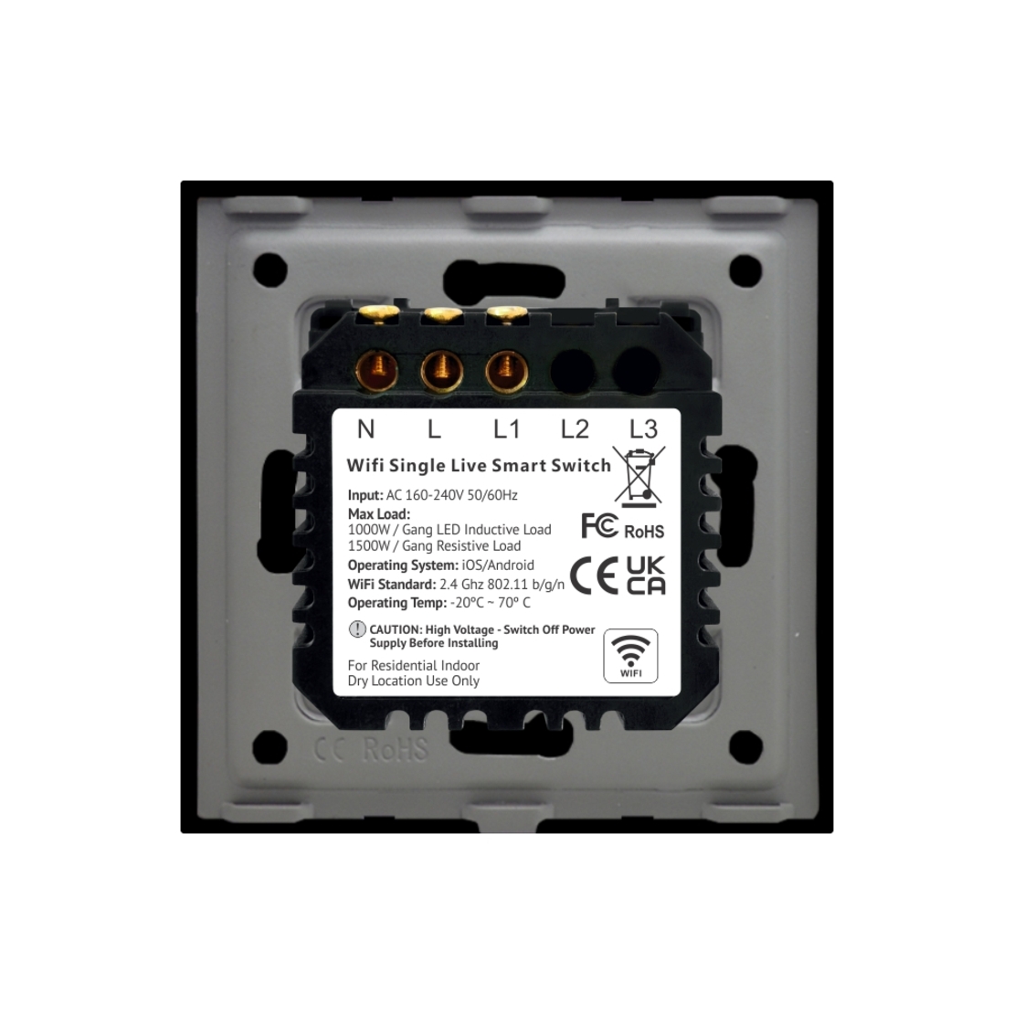 Intrerupator Simplu Wi-Fi cu Touch din Sticla si Rama de Aluminiu LUXION, negru