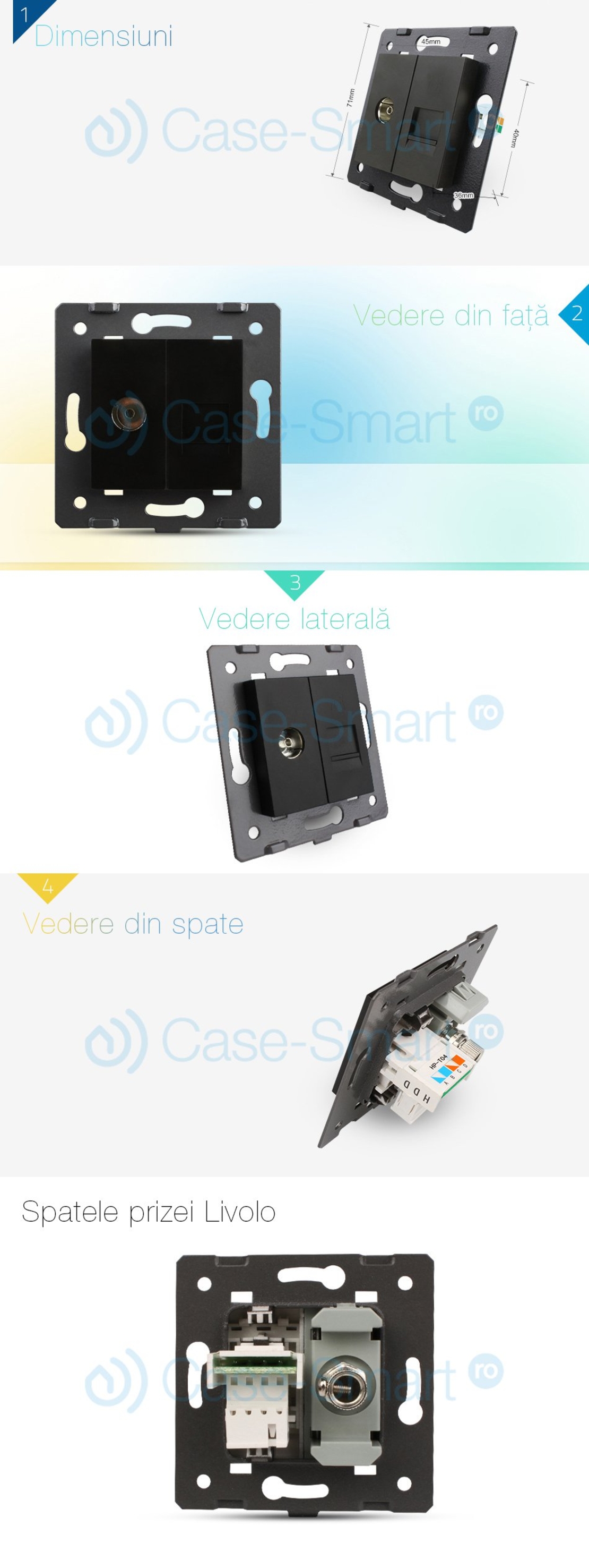 Priza dubla TV + telefon Livolo, negru