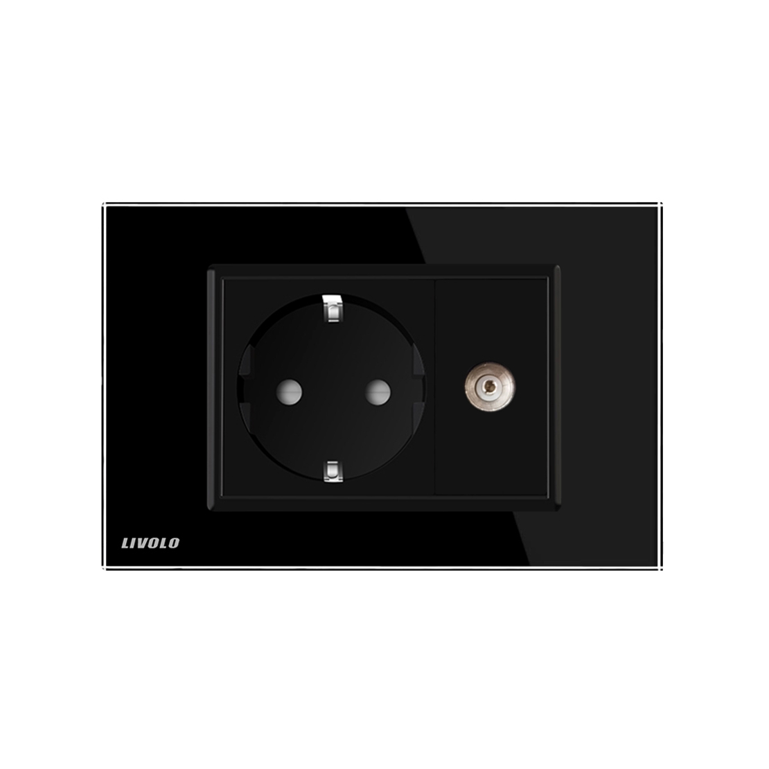 Priza simpla din rama de sticla Schuko cu TV Livolo, negru
