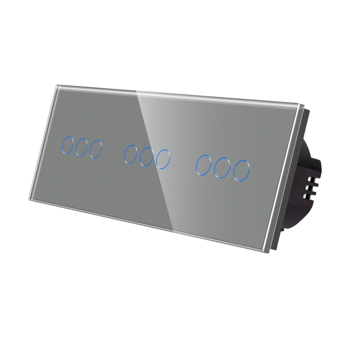 Intrerupator Triplu + Triplu + Triplu cu Touch din Sticla LUXION, gri