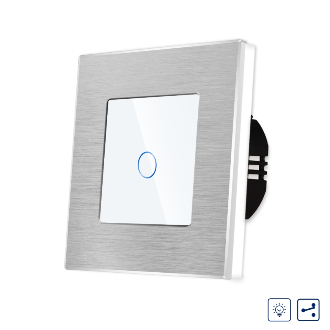 Intrerupator Simplu cu Variator Cap Scara / Cruce cu Touch si Rama din Aluminiu LUXION, alb