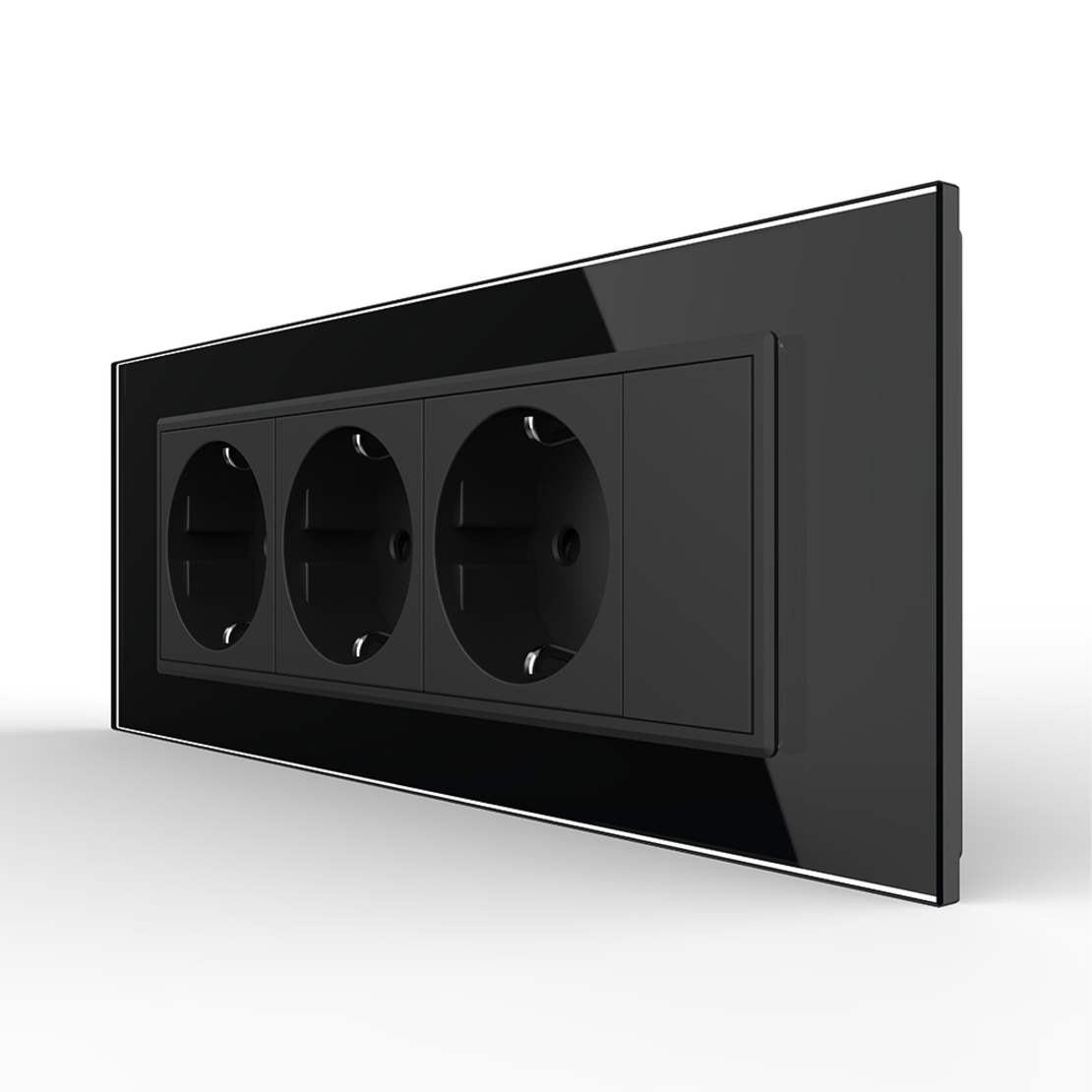 Priza tripla cu blank Livolo cu rama din sticla 6/7 module - standard Italian, negru