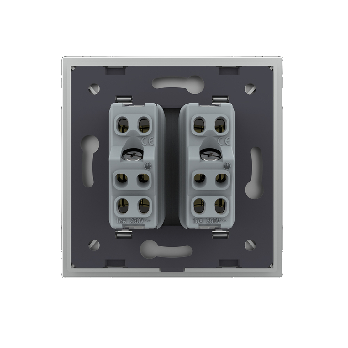 Priza dubla module inguste Livolo cu rama din sticla - standard german, gri