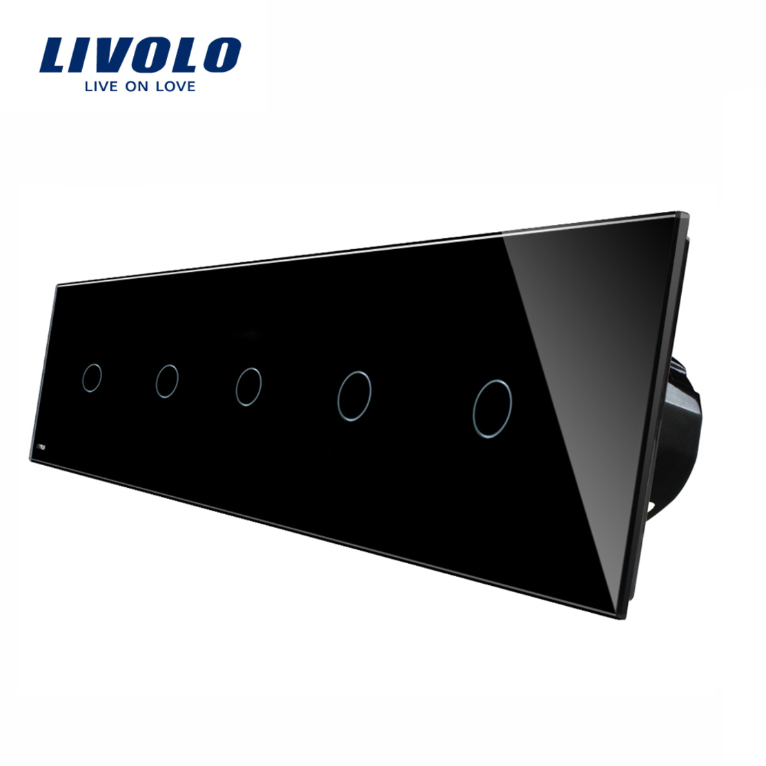 Intrerupator LIVOLO cu touch din sticla cu 5 intrerupatoare simple, negru