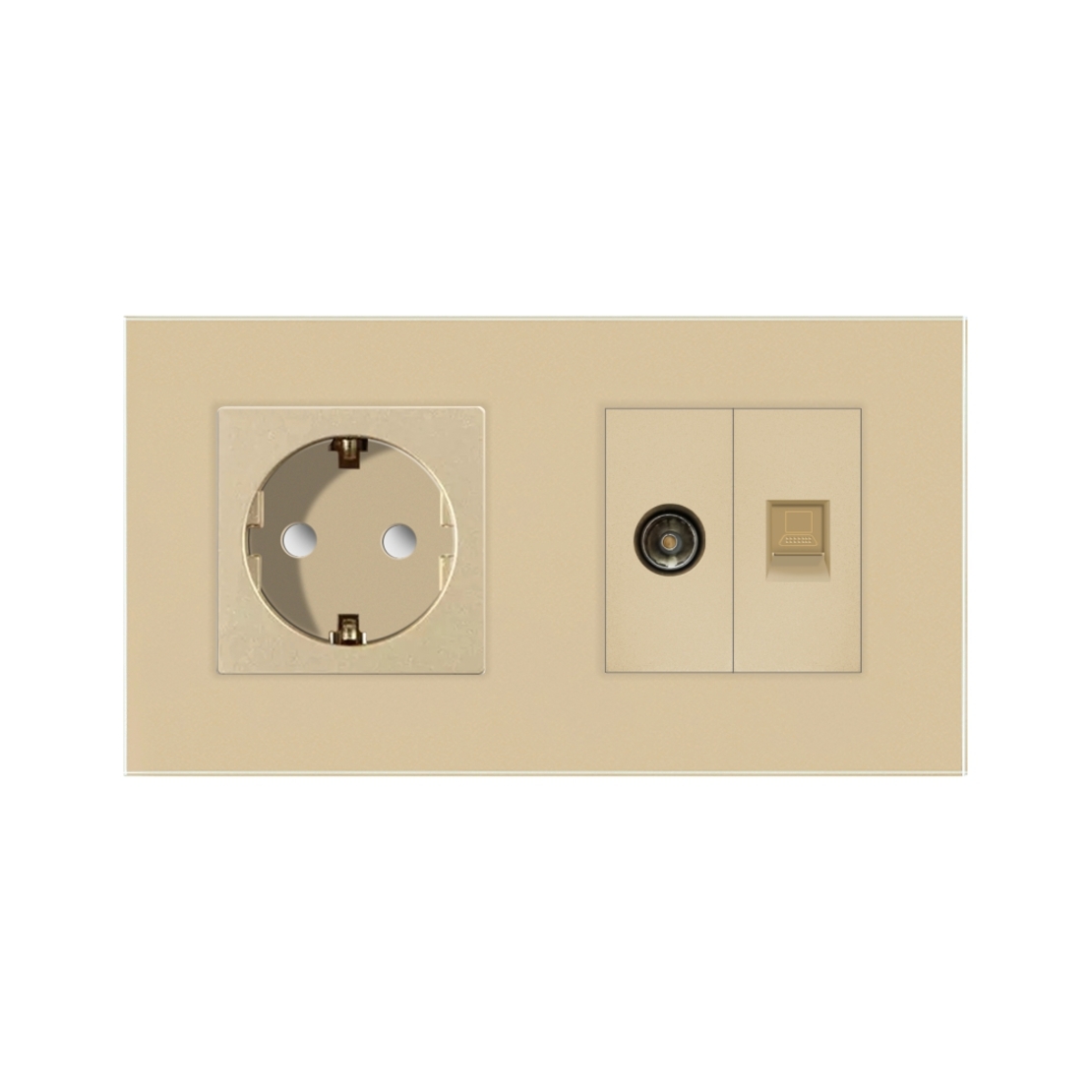 Priza Schuko + TV + Internet cu Rama Din Sticla LUXION, auriu