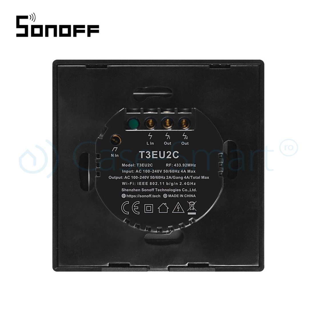 Intrerupator dublu cu touch Sonoff T3EU2C, Wi-Fi + RF, Control de pe telefonul mobil