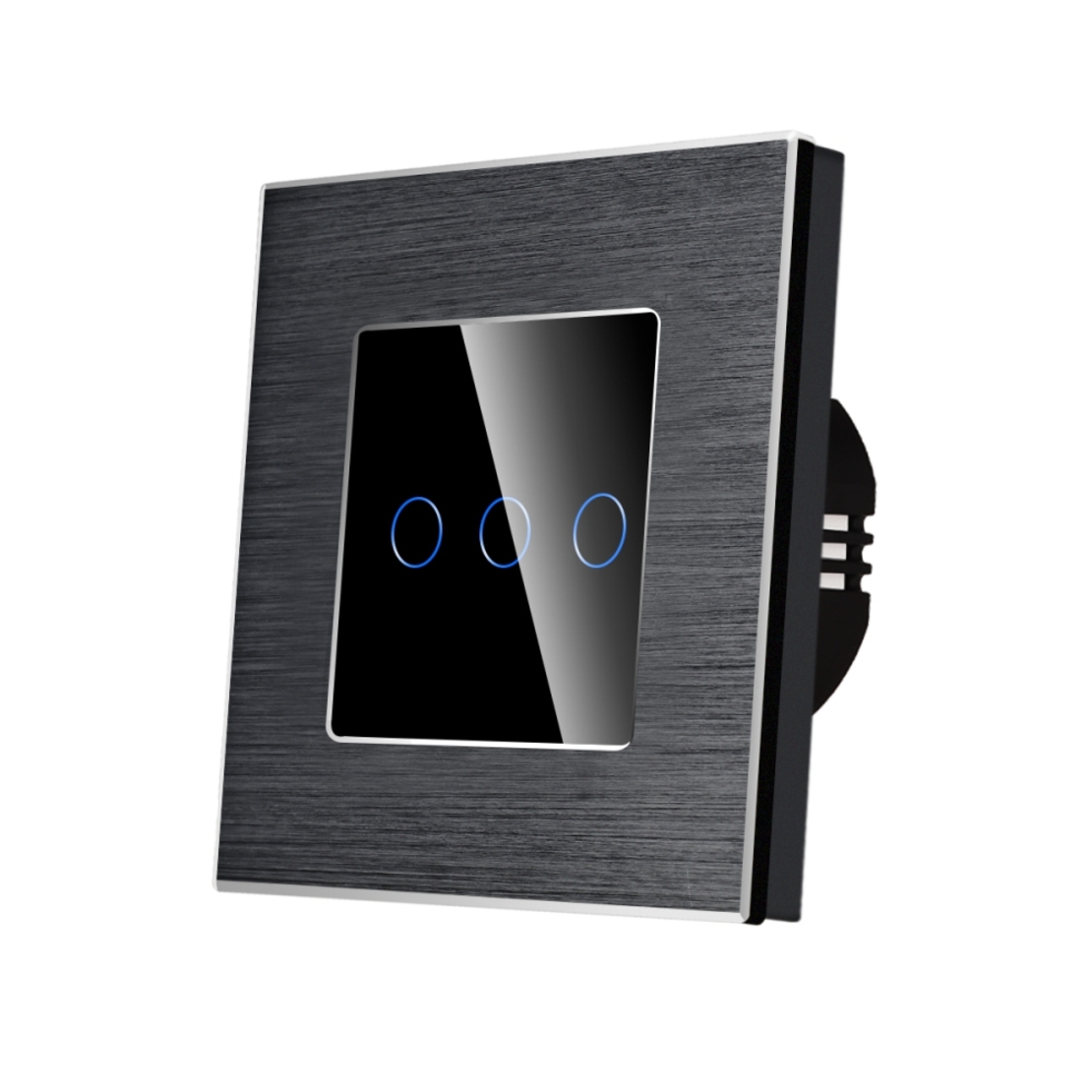 Intrerupator Triplu cu Touch din Sticla si Rama de Aluminiu LUXION, 500W, negru