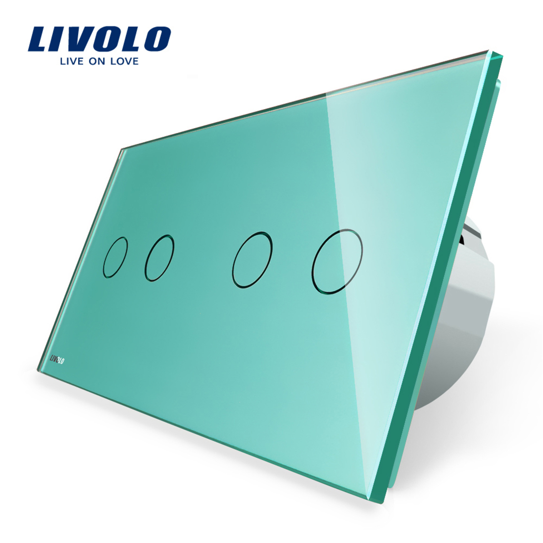 Intrerupator dublu + dublu cu touch Livolo din sticla, verde