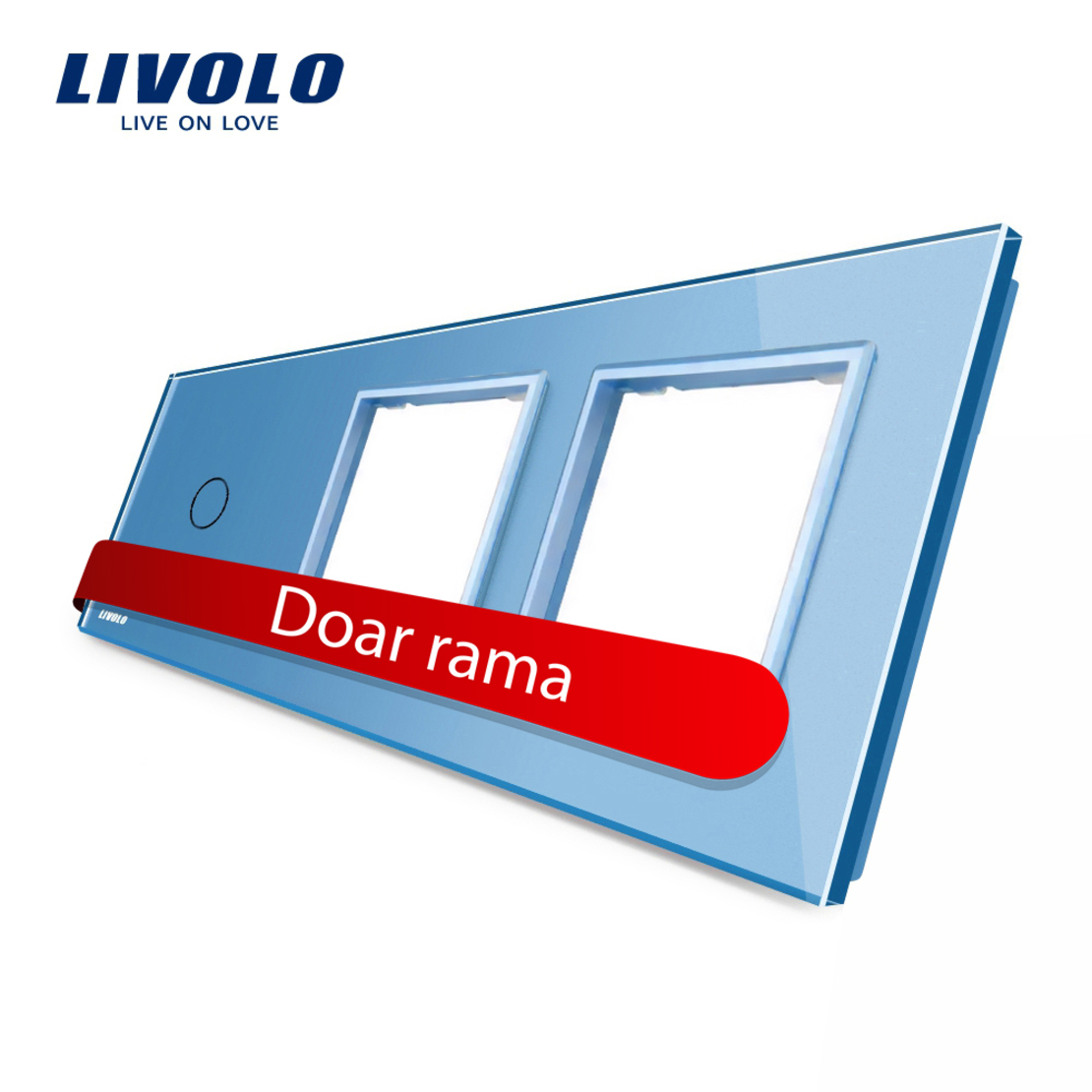 Panou intrerupator simplu cu touch si 2 prize Livolo din sticla, albastru