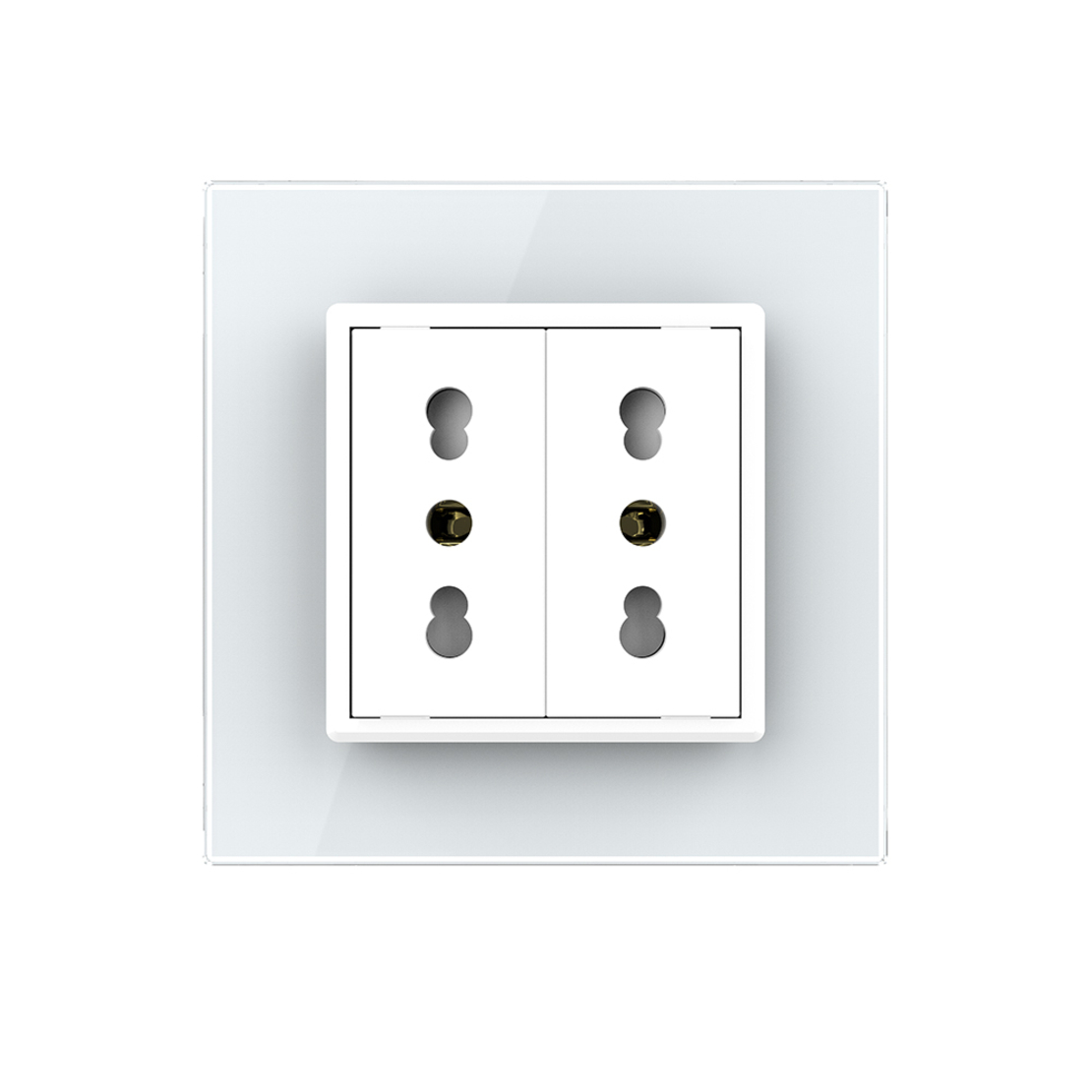 Priza dubla module inguste Livolo cu rama din sticla - standard german, alb