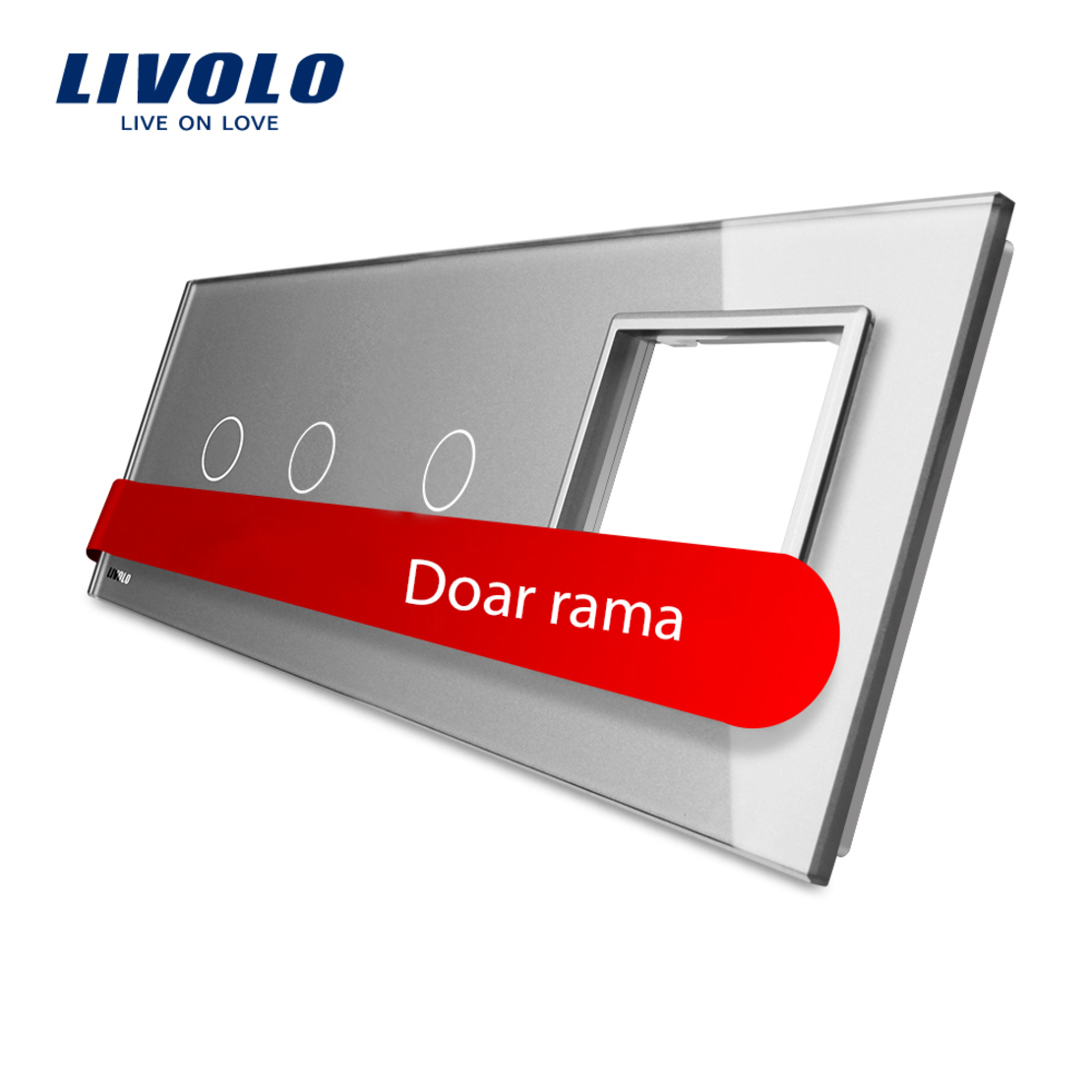 Panou intrerupator dublu+simplu+ priza Livolo din sticla, gri