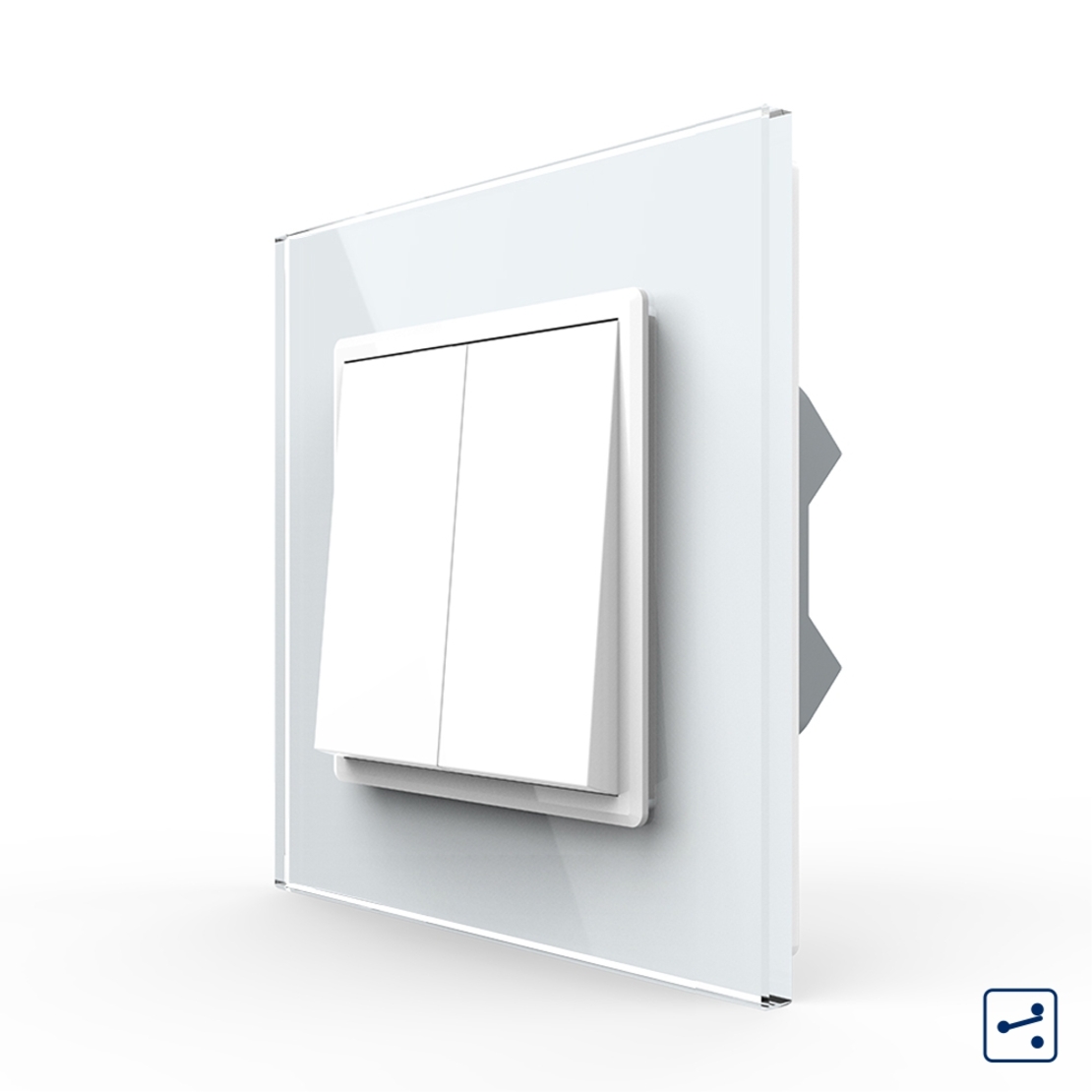 Intrerupator Dublu Mecanic Cap Cruce LIVOLO cu Rama din Sticla - Serie Noua, alb