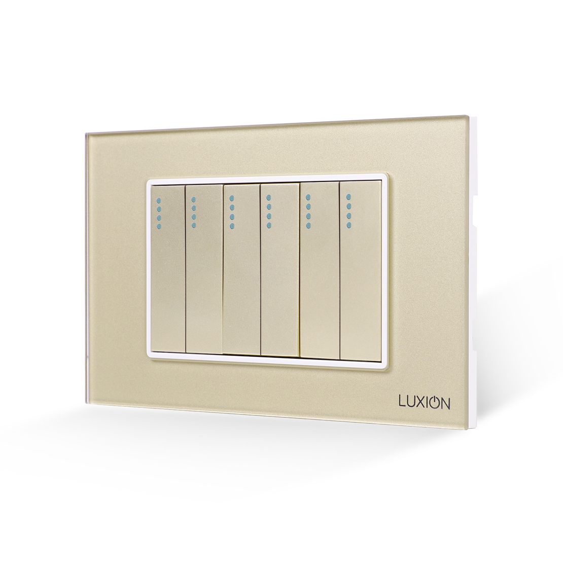 Intrerupator Mecanic 6 Posturi LUXION cu Rama din Sticla, Standard Italian, 3M, auriu