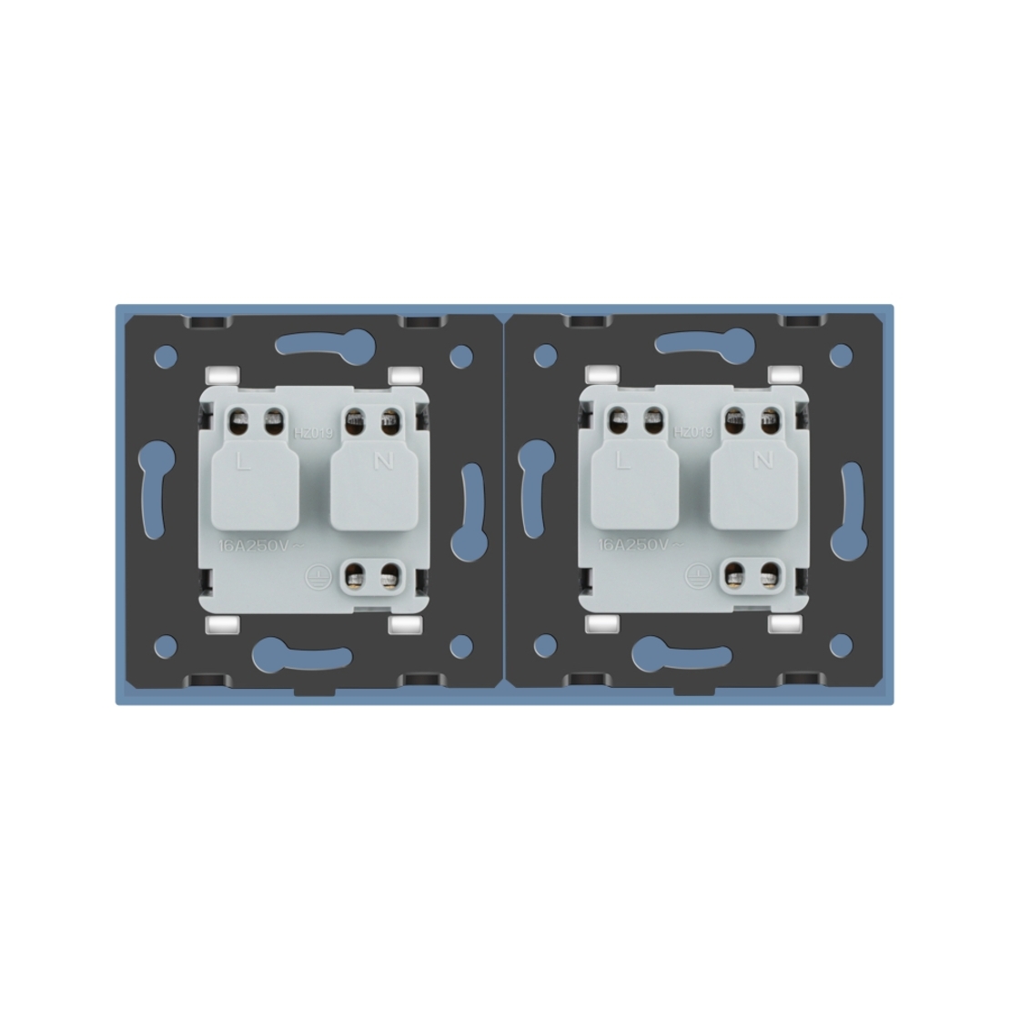 Priza dubla Livolo cu rama din sticla, albastru