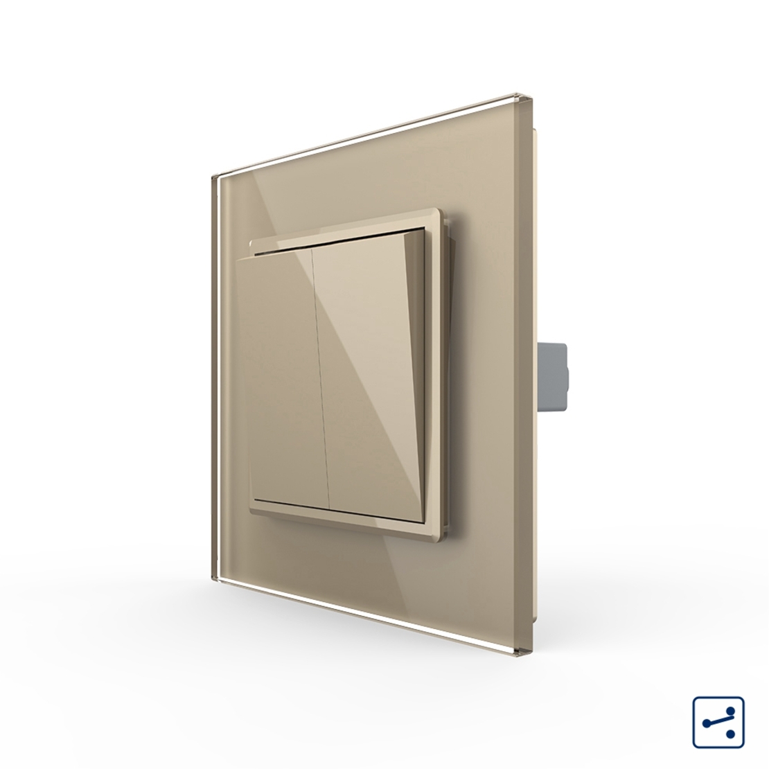 Intrerupator Dublu Mecanic Cap Scara LIVOLO cu Rama din Sticla - Serie Noua, auriu