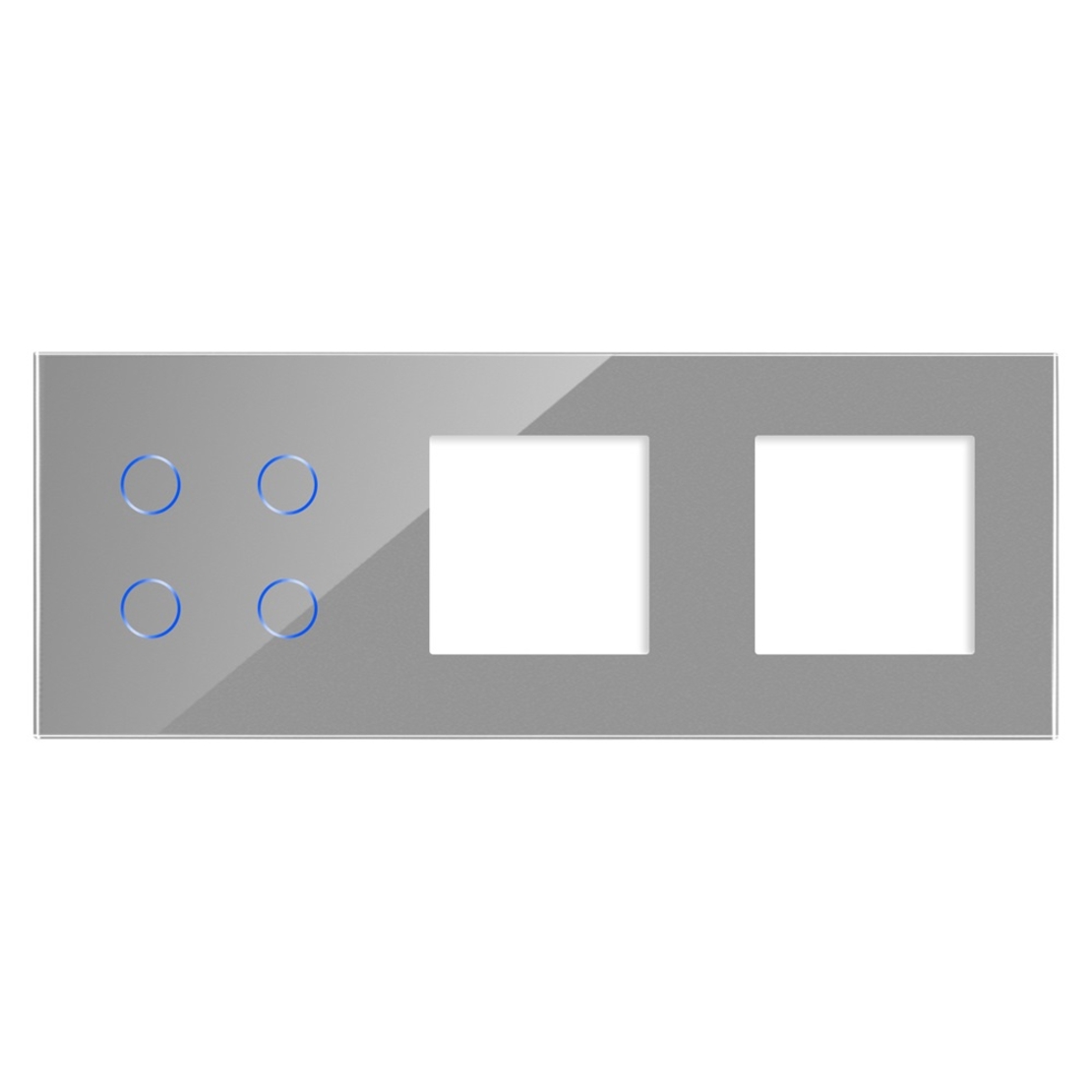 Panou Intrerupator Cvadruplu cu Touch si 2 Prize Simple Din Sticla LUXION, gri