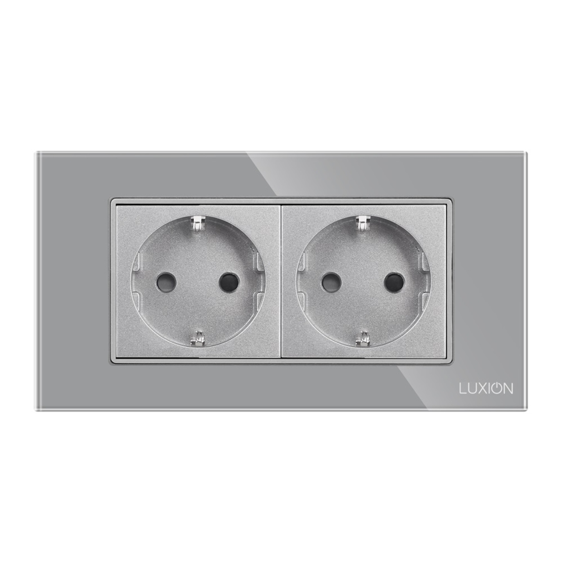 Priza Dubla cu Rama din Sticla LUXION, Standard Italian, 4M, gri