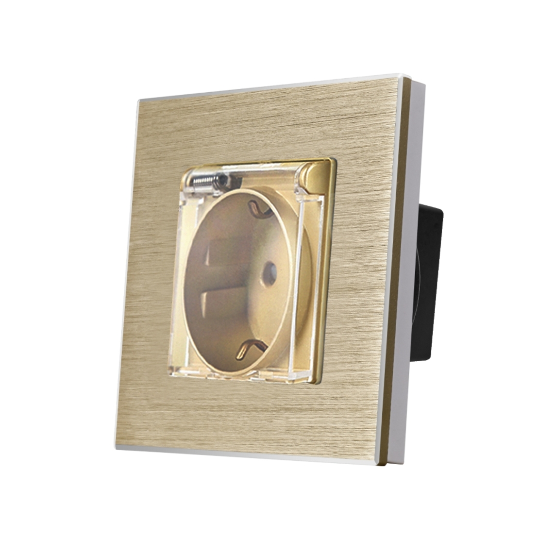 Priza Simpla cu Capac de Protectie LUXION cu rama din aluminiu, auriu