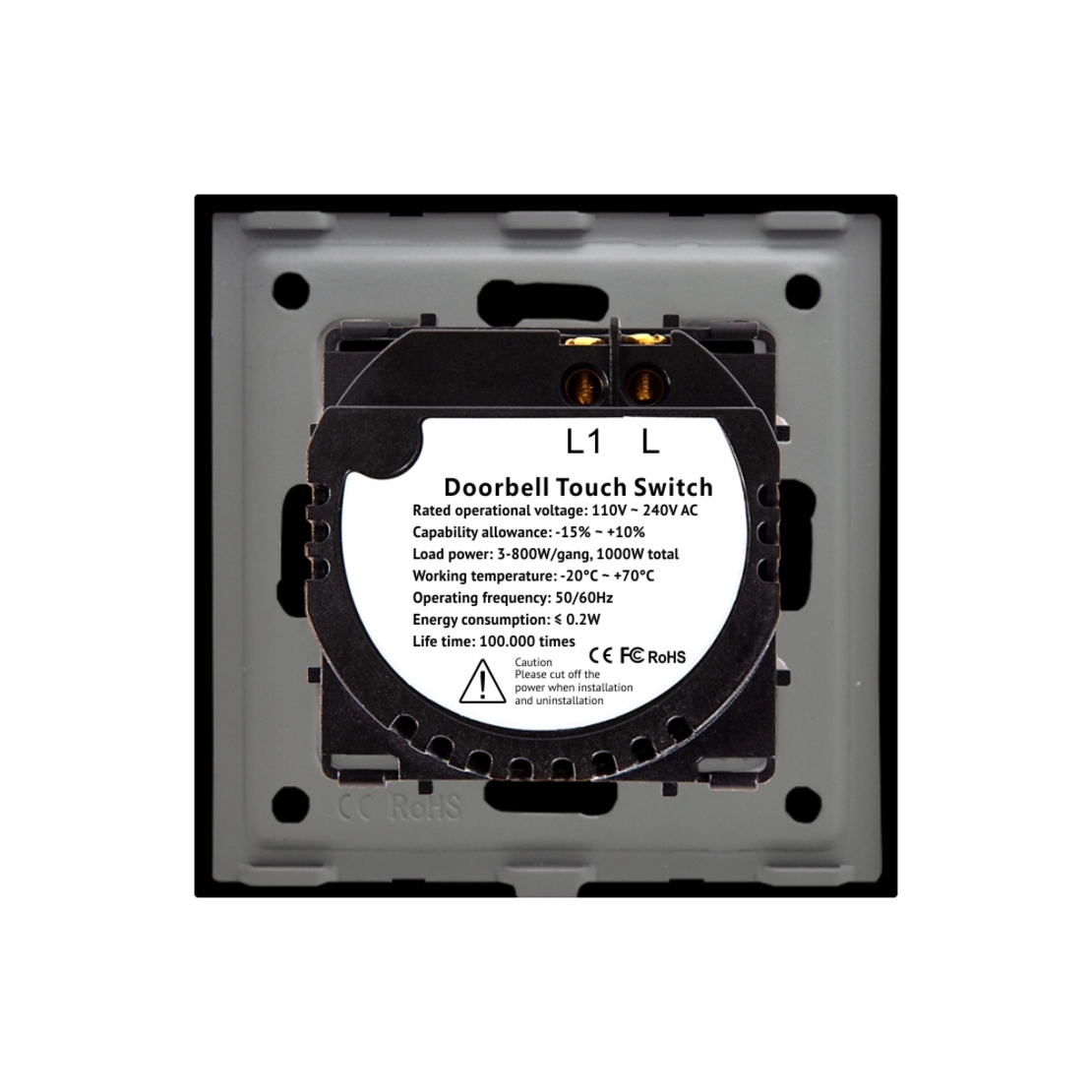 Buton Sonerie cu Touch, cu Revenire, din Sticla LUXION, negru