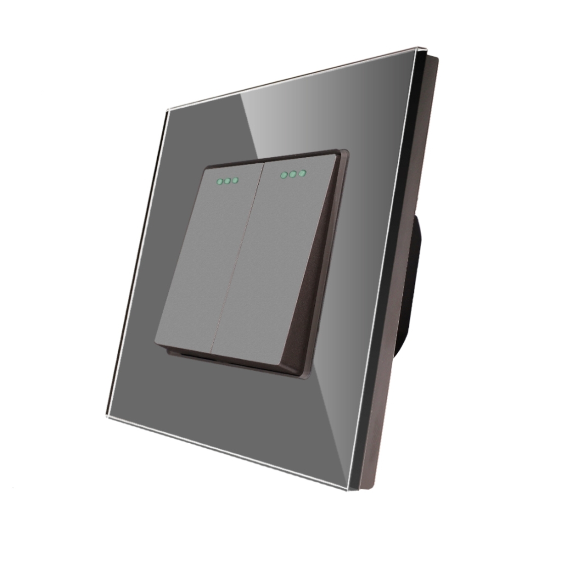 Intrerupator Dublu Mecanic LUXION cu Rama din Sticla, gri