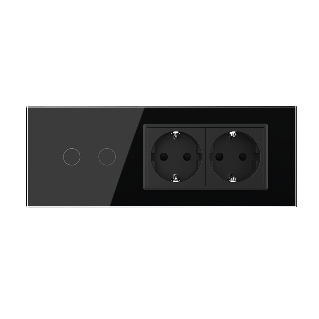 Intrerupator Dublu Cap Scara / Cruce + 2 Prize LIVOLO cu Rama Din Sticla, Standard Italian, 6M, negru