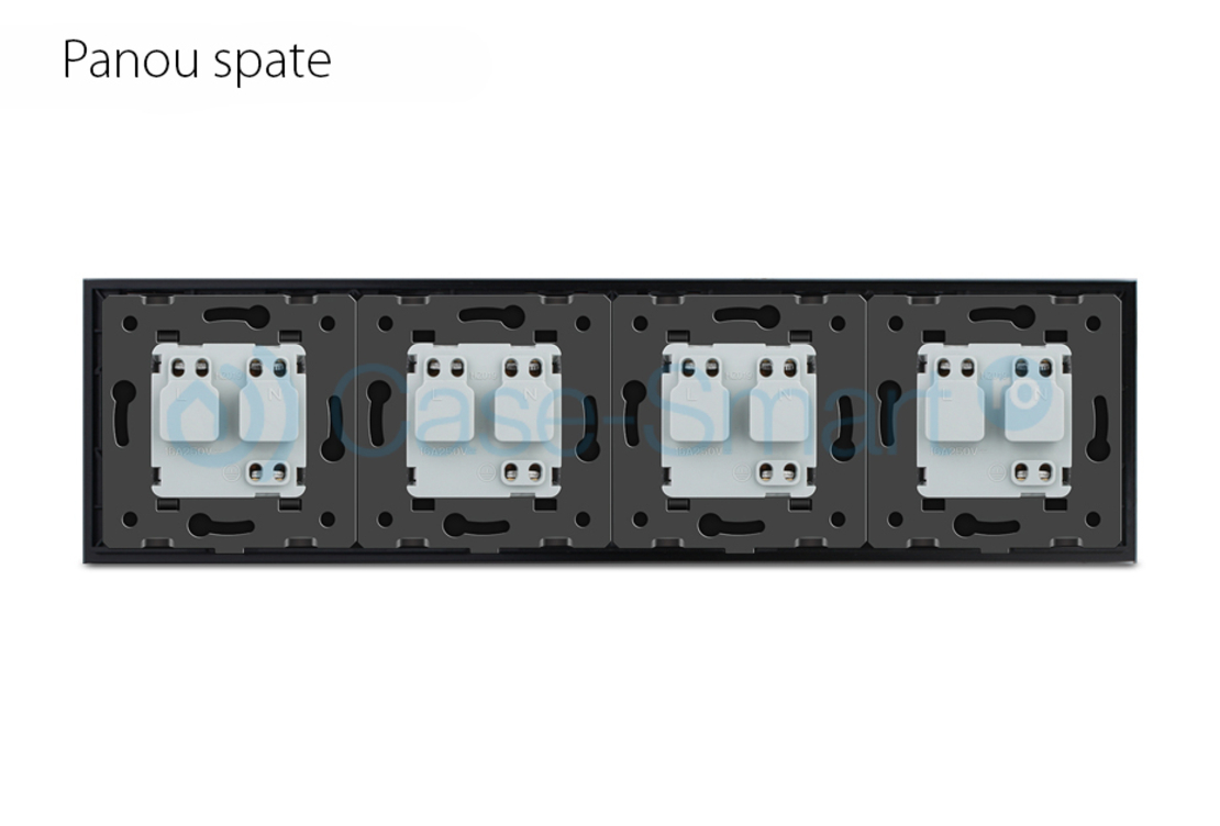 Priza cvadrupla Livolo cu rama din sticla, negru