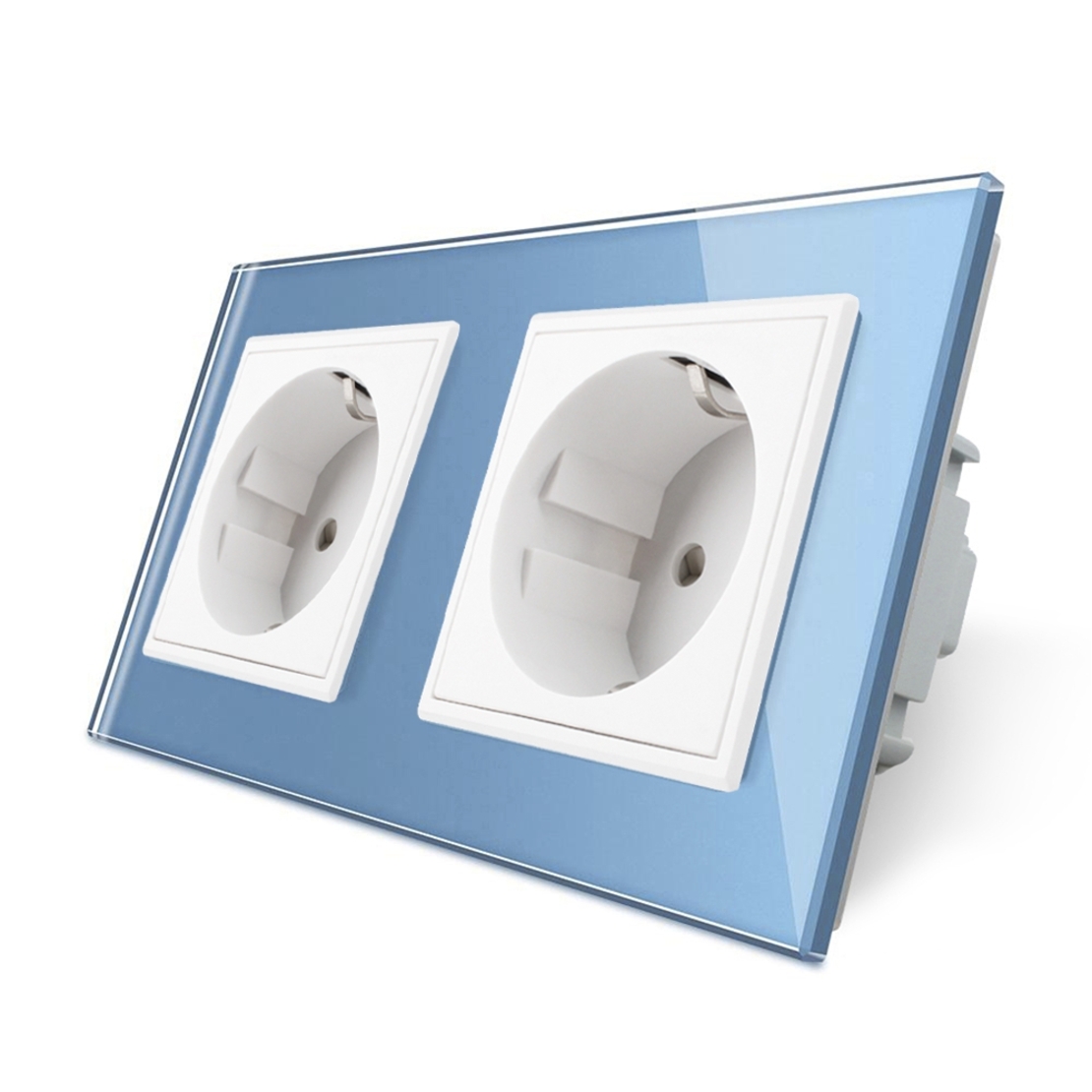 Priza dubla Livolo cu rama din sticla, albastru