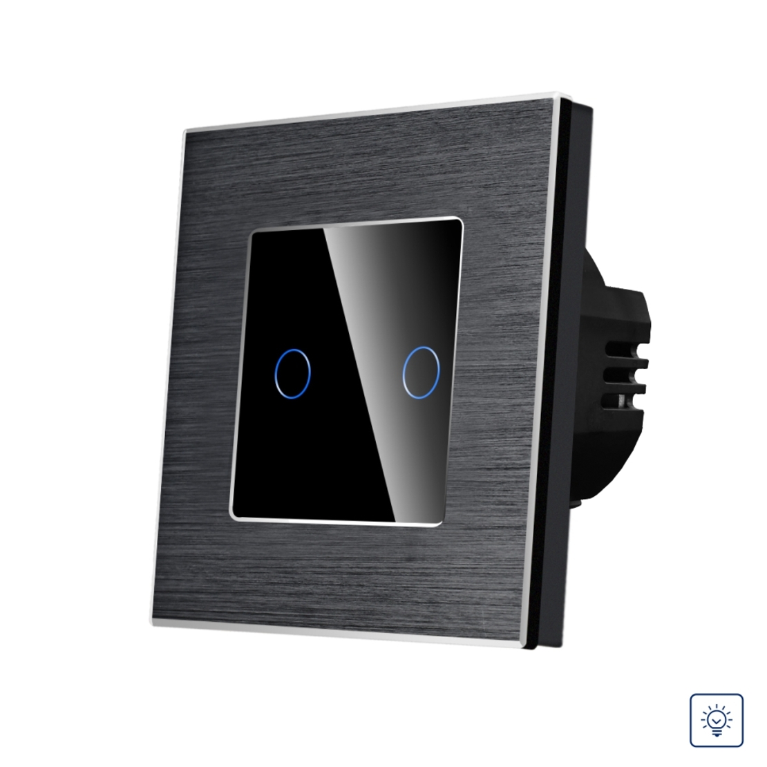Intrerupator Dublu cu Variator si Touch din Sticla si Rama de Aluminiu LUXION, negru