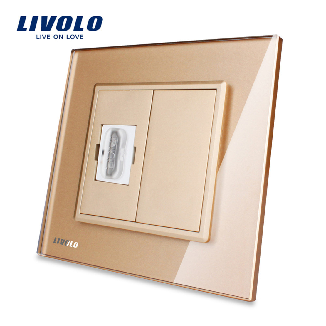 Priza simpla HDMI Livolo cu rama din sticla, auriu