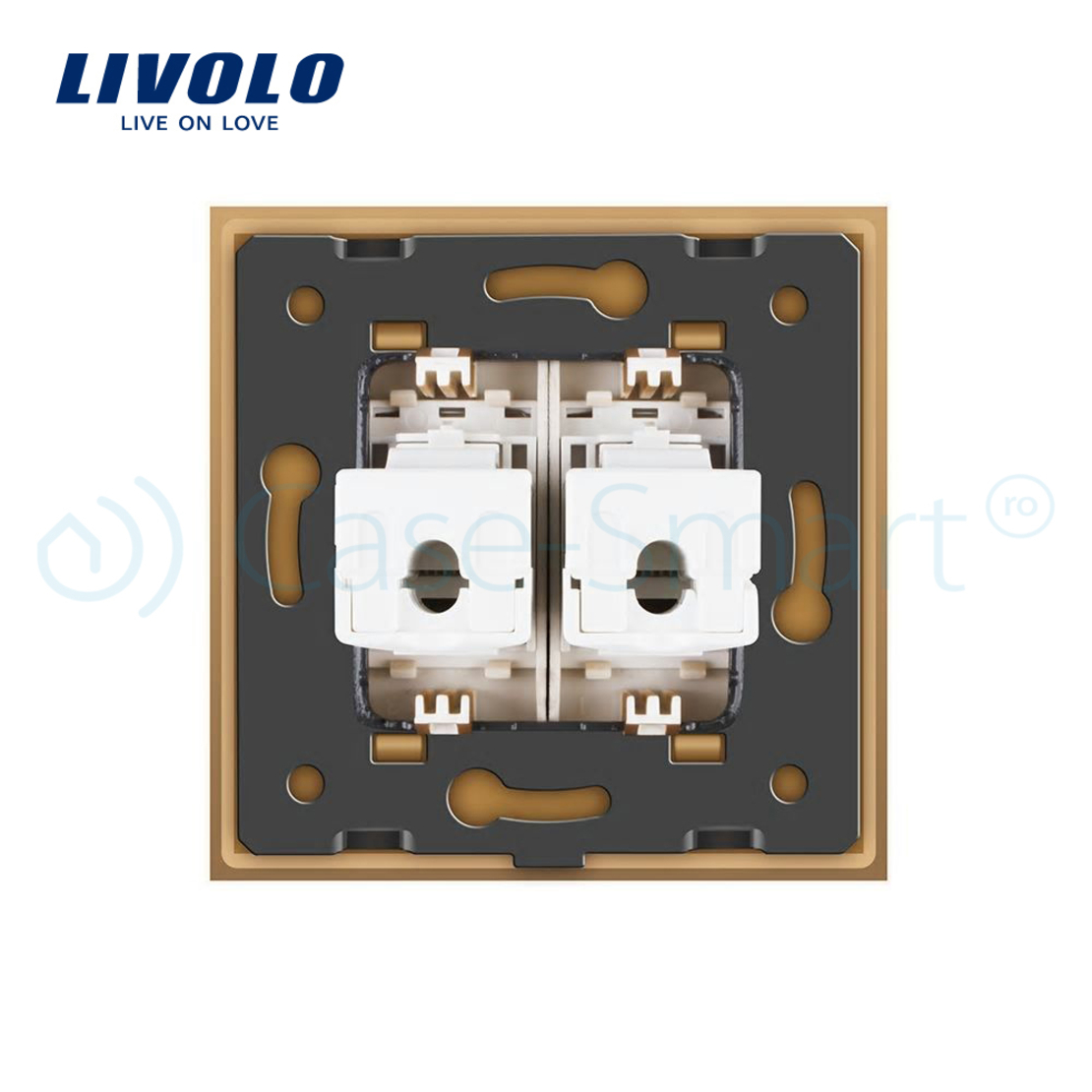 Priza dubla internet Livolo cu rama din sticla, auriu