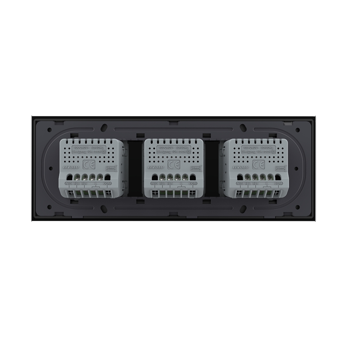 Intrerupator Dublu + Dublu + Dublu cu Touch LIVOLO cu Rama Din Sticla, Standard Italian, 6M, negru