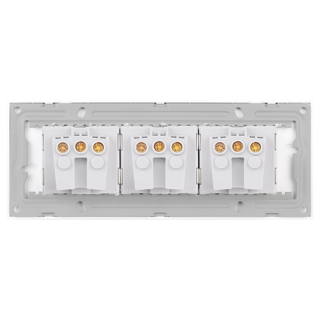 Priza Tripla cu Rama din Sticla LUXION, Standard Italian, 6M, alb