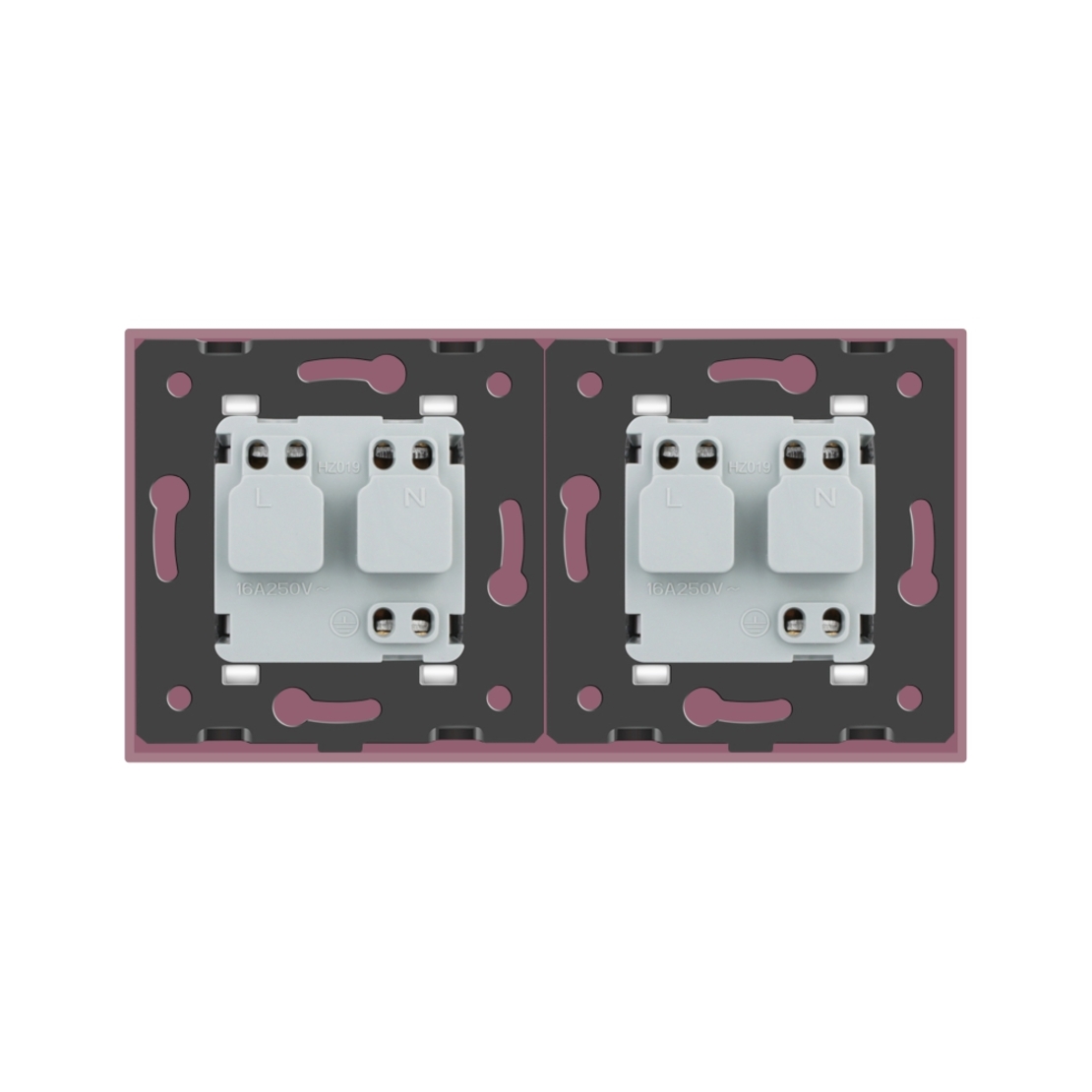 Priza dubla Livolo cu rama din sticla, roz