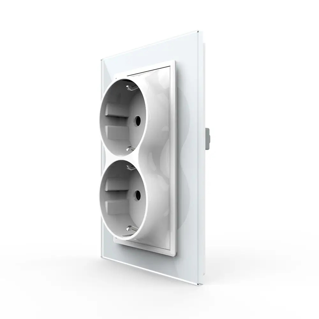 Priza Dubla Livolo cu Rama din Sticla Pentru Doza Simpla, alb