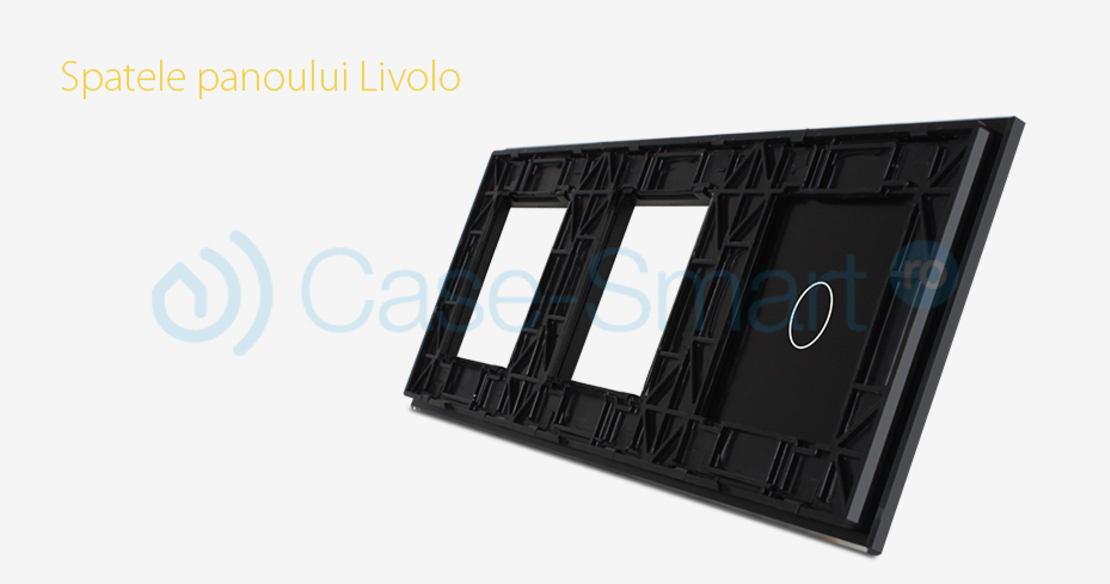 Panou intrerupator simplu cu touch si 2 prize Livolo din sticla, negru